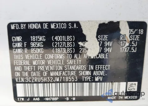 2018 Honda Hr-V Lx z USA, uszkodzony, nr VIN 3CZRU5H32JM718553